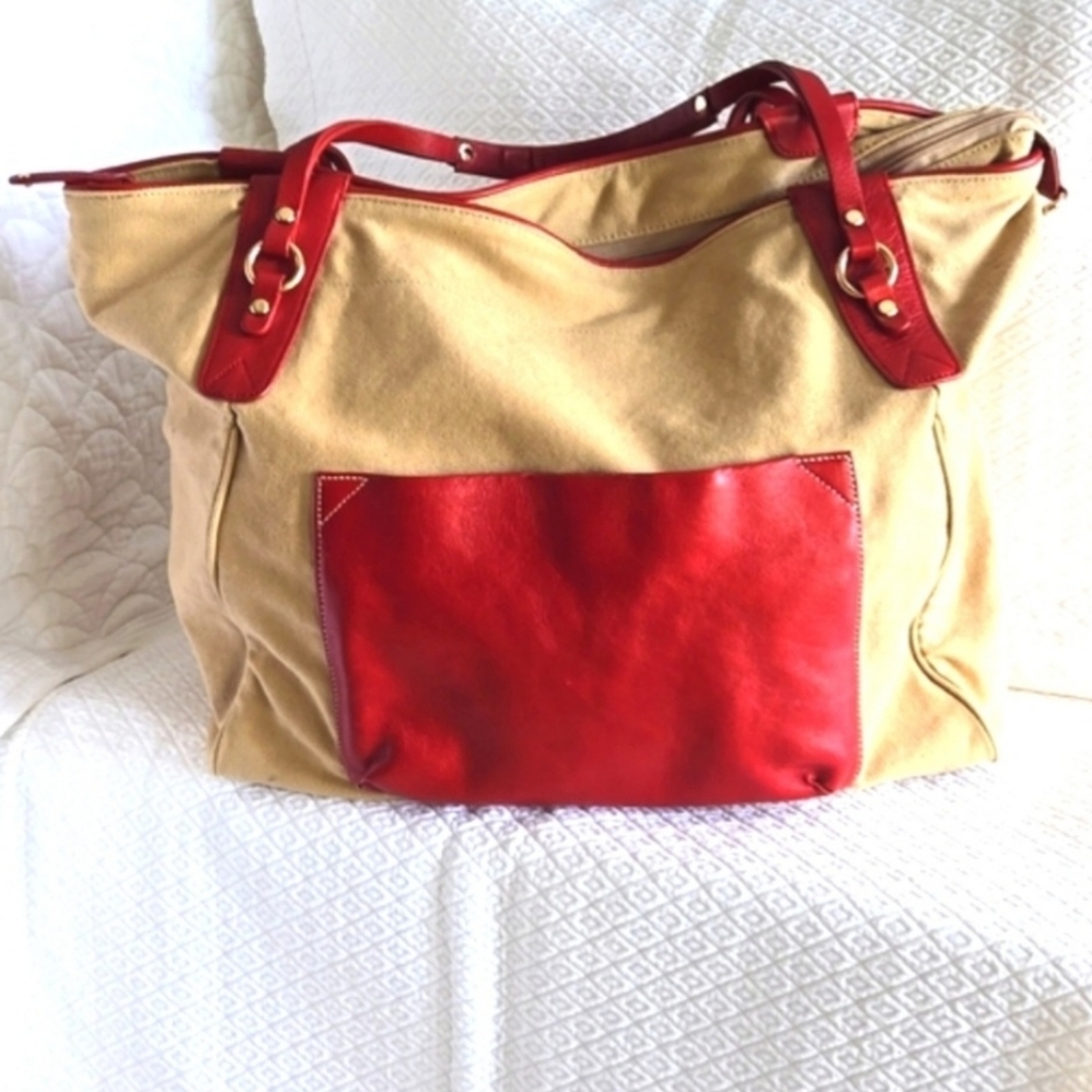 ( Boulevard ) Canvas & Leather Carryall Tote Bag